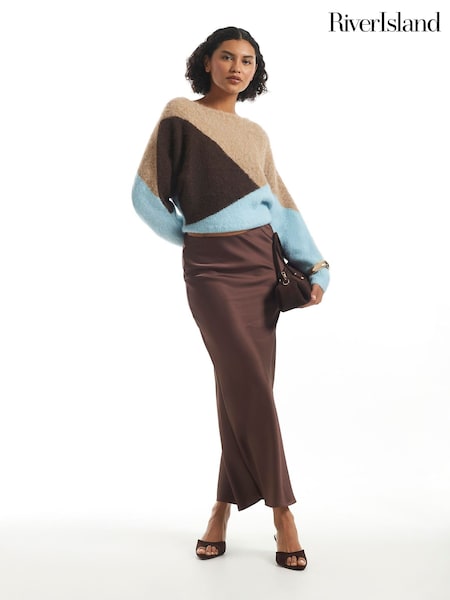 Brown - River Island Satin Maxi Skirt
