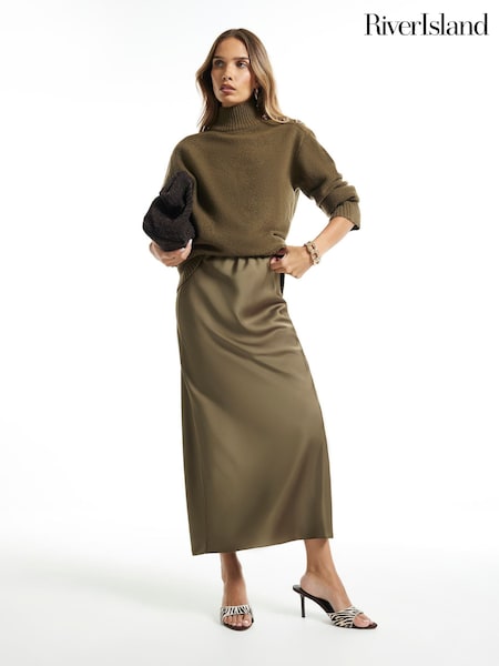 Green - River Island Satin Maxi Skirt