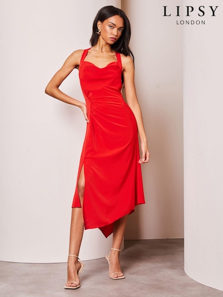 Lipsy Cowl Neck Drape Front Ruched Midi Dress (455586) | €33