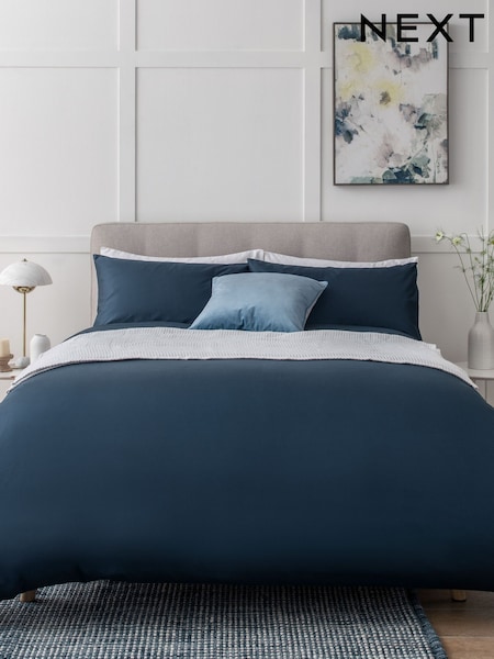 Navy 400 Thread Count 100% Egyptian Cotton Sateen Luxury Duvet Cover and Pillowcase Set (457324) | €55 - €91