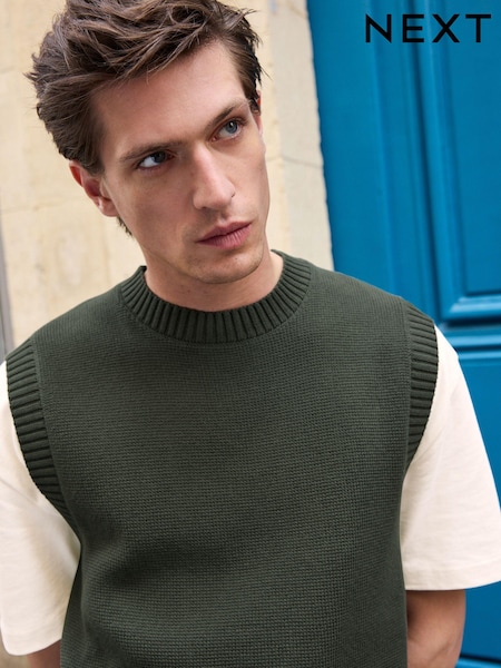 Green 100% Cotton Rib Crew Neck Knitted Tank (457416) | €21