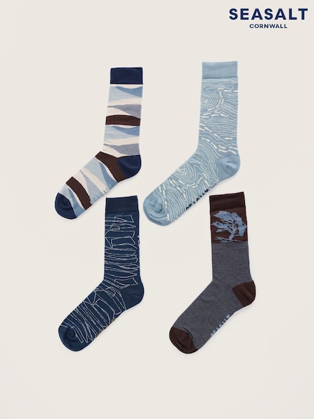 Blue - Regular Seasalt Cornwall Gift Box Of 4 Arty Scenic Socks