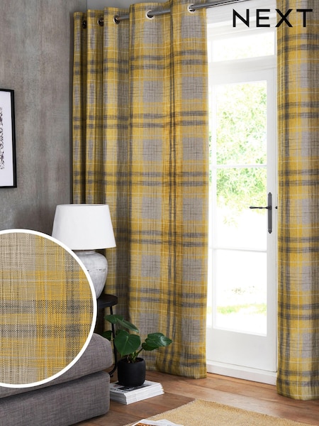 Ochre Yellow Astley Check Eyelet Lined Curtains (457620) | €44 - €106
