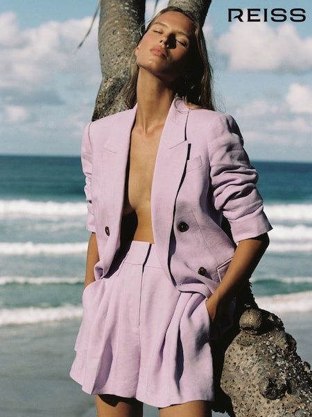 Reiss Lilac Hollie Linen Pleat Front Shorts (457626) | AED1,066