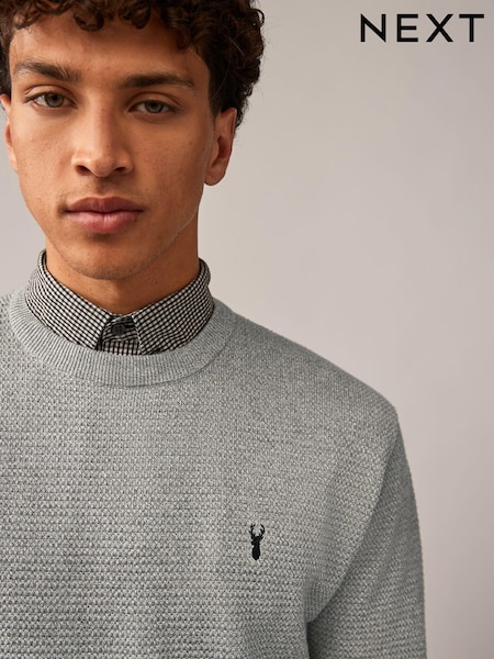 Grey Gingham Crew Neck Regular 100% Cotton Mock Shirt Jumper (457627) | €9