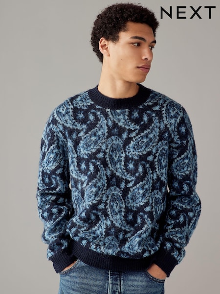 Блю Пейслі - Relaxed Fit Paisley Pattern Crew Jumper with Wool (457668) | 1 559 грн