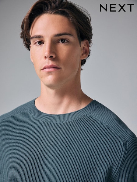 Slate Blue 100% Cotton Rib Texture Crew Jumper (457686) | €6