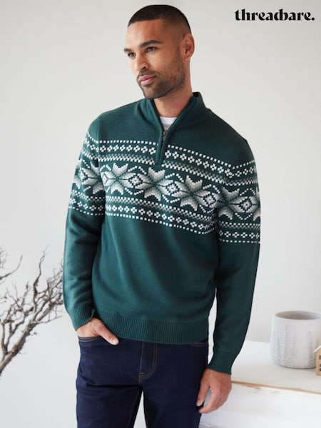 Threadbare Green Quarter Zip Christmas Knitted Jumper (458031) | €15.50