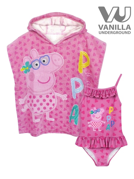 Vanilla Underground Girls Peppa Pig Swimsuit and Towel Poncho Set. (458065) | R$ 350