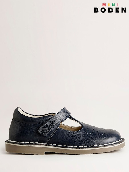 Boden Navy Leather T-Bar School Shoes (458070) | €61 - €68