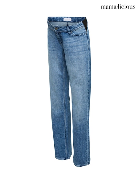 Blue - Mamalicious Maternity Side Elastic Straight Jeans