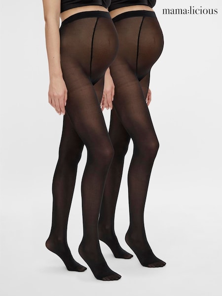 Black - Mamalicious Maternity 50d Over Bump Tights 2 Pack