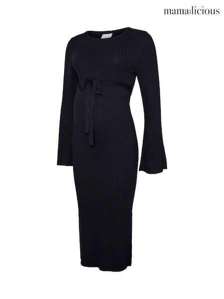 Blue - Mamalicious Maternity Long Sleeve Knitted Midi Dress