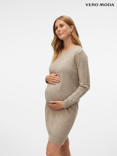 Natural - Vero Moda Maternity Soft Touch Round Neck Knitted Jumper Dress