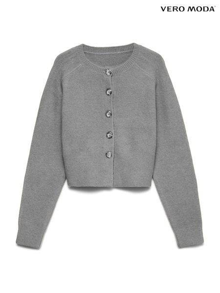 Grå - Vero Moda Long Sleeve Round Neck Button Through Cardigan