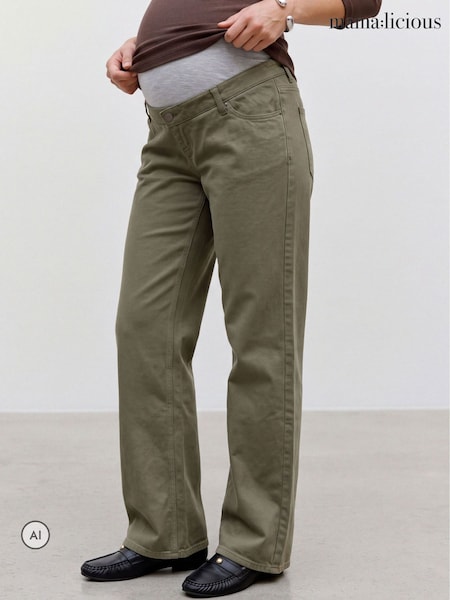 Green - Mamalicious Maternity Over Bump Wide Leg Jeans
