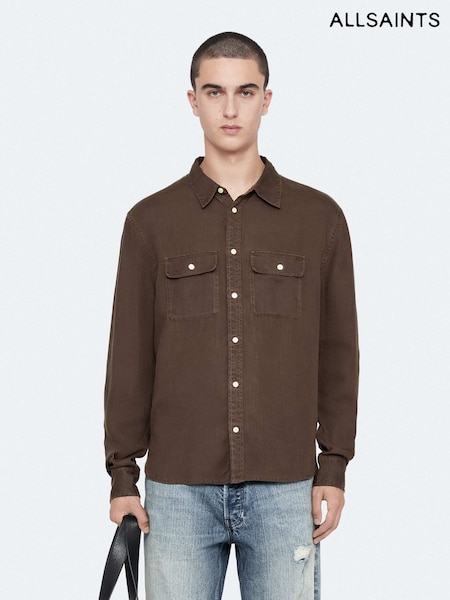 Brown - Regular Allsaints Bond Long Sleeve Shirt