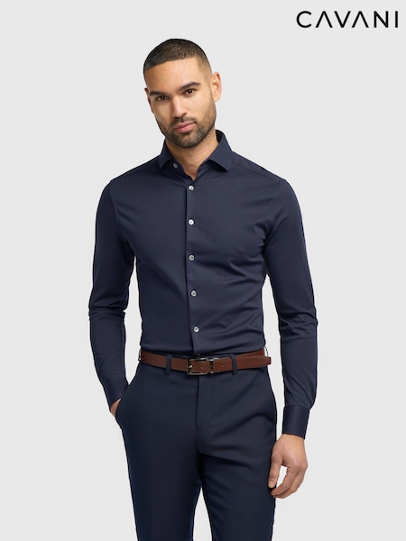Marineblau - Regular Cavani Stretch Jersey Ashley Shirt