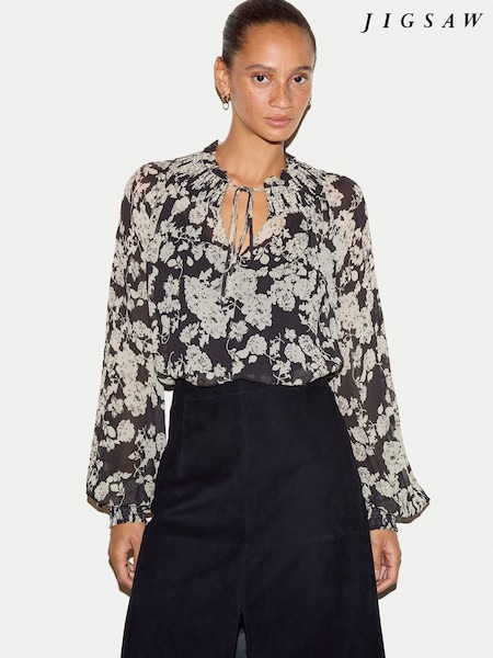 Černý - Květinový top Jigsaw Camellia