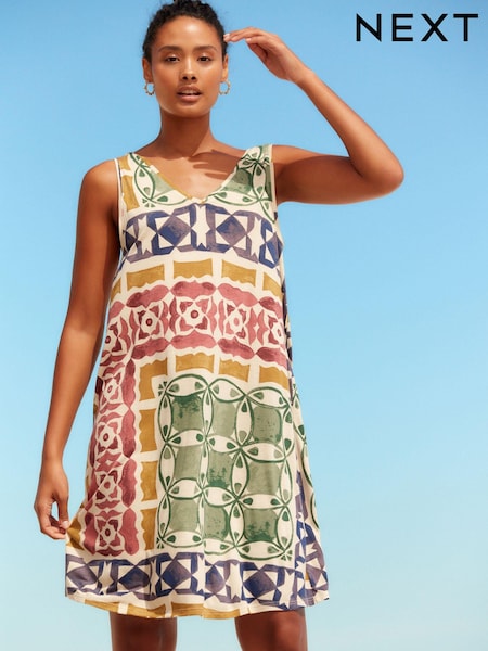 Print Sleeveless Slouch V-Neck Mini Dress (460028) | €8