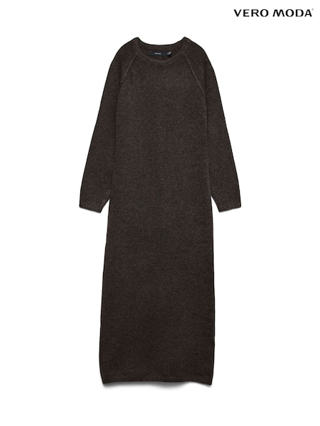 Brown - Vero Moda Long Sleeve Round Neck Knitted Ankle Dress