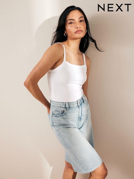 White Ribbed Square Neck Strappy Cami Top (460075) | AED23