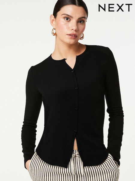 Black Soft Touch Ribbed Cardigan with TENCEL™ Lyocell (460109) | AED53