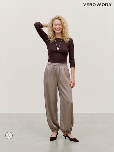 Grey - Vero Moda Satin Mid Rise Balloon Trousers