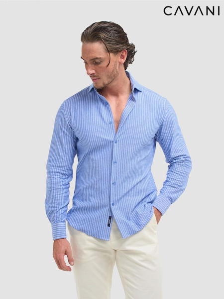 Blau/Weiß - Regular Cavani Stretch Jersey Ashley Shirt