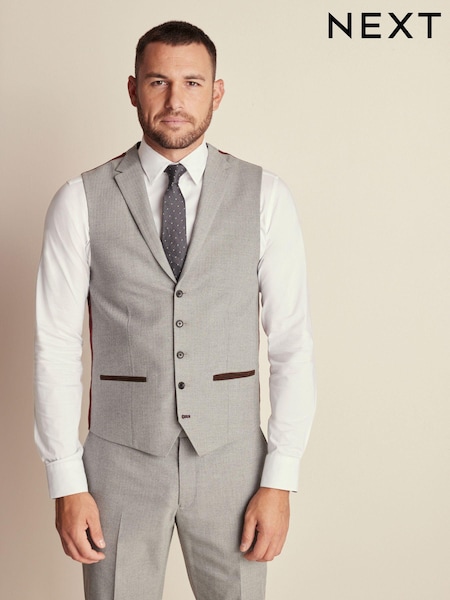 Grey Regular Fit Herringbone Suit Waistcoat (460488) | SGD 80
