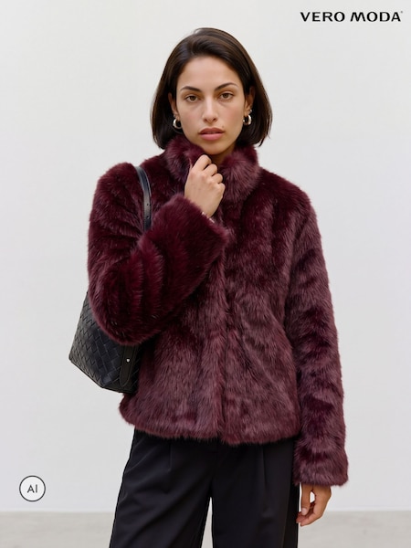 Red - Vero Moda Short Faux Fur Jacket