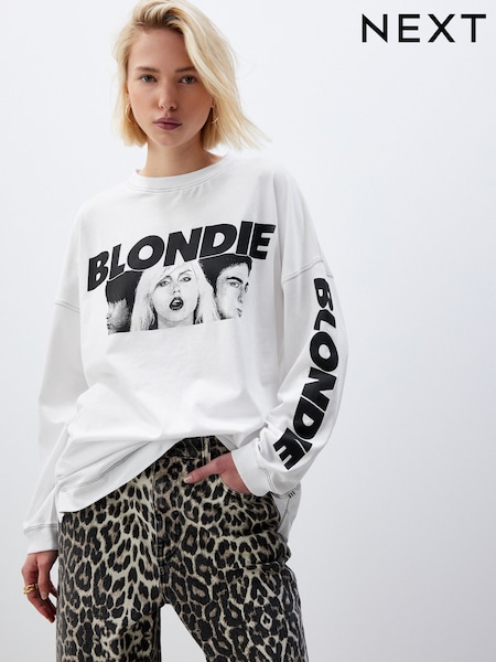 White 100% Cotton License Blondie Graphic Long Sleeve Skater Band T-Shirt (460781) | AED23