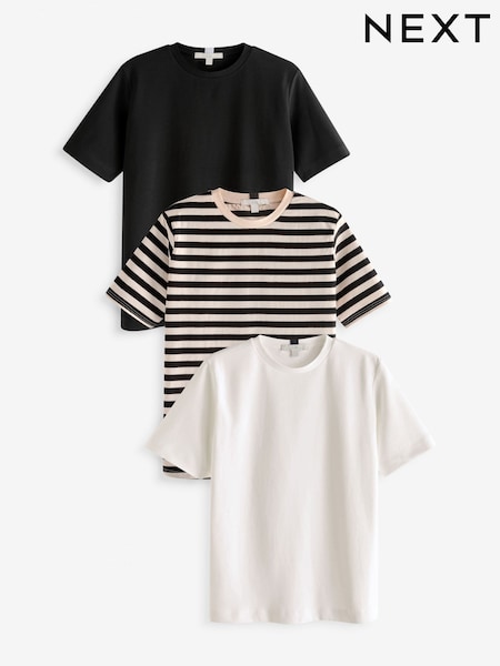 Multi Black/White/Neutral Heavyweight Basic T-Shirts 3 Pack (460860) | $76