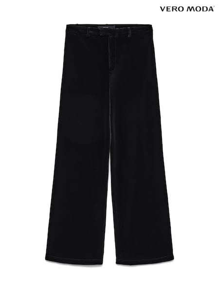 Black - Vero Moda Mid Rise Straight Leg Velvet Trousers
