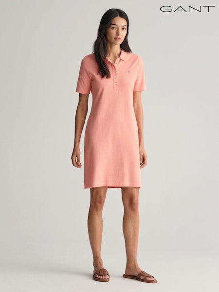 Roz - Rochie polo din pichet și bumbac scut GANT 100% (461119) | 340 LEI