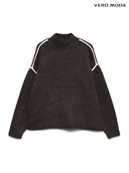 Brun - Vero Moda Long Sleeve High Neck Piping Detail Jumper
