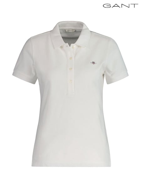 GANT White Shield Cap Sleeve Piqué 100% Cotton Polo Shirt (461173) | €46