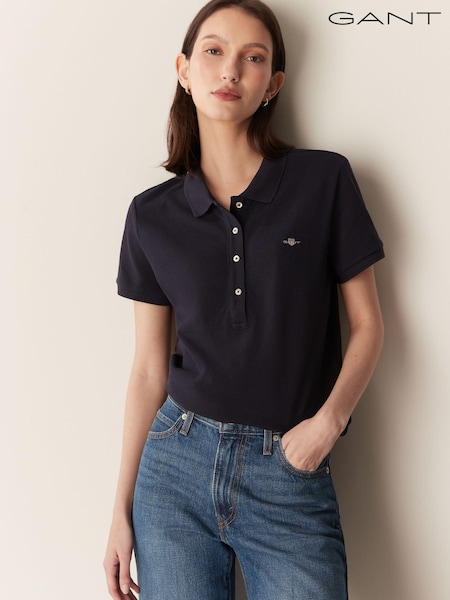 Albastru - GANT Shield Mâneci scurte Piqué 100% Cotton Tricouri polo (461182) | 292 LEI
