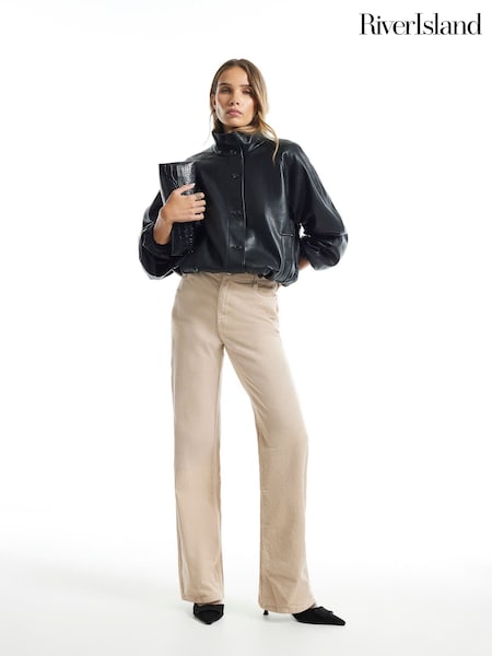 Cream - River Island Relaxed Straight Leg Cord Jeans