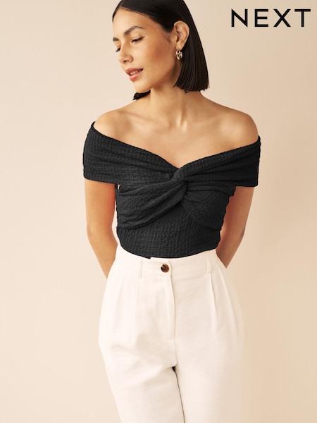 Black Textured Bardot Twist Front Top (461319) | €7