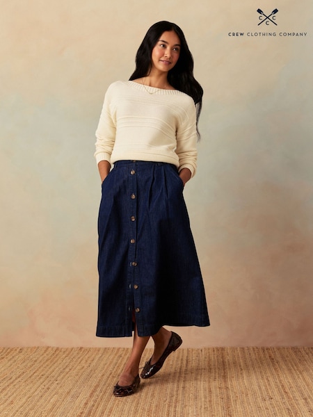 أزرق - Crew Clothing Ella Denim Midi Skirt