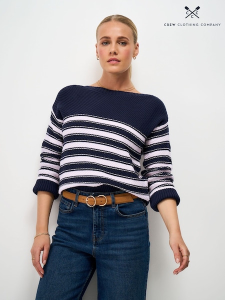 Mėlyna - „Crew Clothing Emilia“ tekstūruotas juosta džemperis