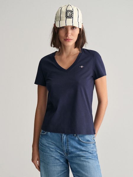 Albastru - GANT 100% Cotton Shield Logo Decolteu în V Tricou (461437) | 167 LEI