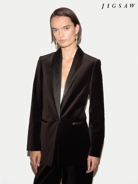 Brown - Jigsaw Velvet Shawl Collar Jacket