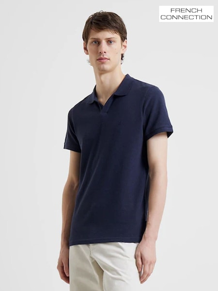 French Connection Blue Marine Pique Micro 100% Cotton Polo Shirt (462081) | AED146