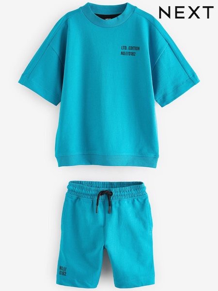 Turkizno modra - 100% Cotton Midweight Shorts Sleeves Crew T-Shirt and Shorts Set (3-16yrs) (462326) | € 15 - € 23