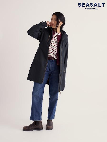 Dark Blue - Seasalt Cornwall Coverack Cotton Fitted Waterproof Coat