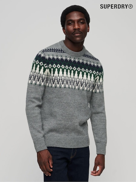 Superdry Grey Fairisle Pattern Knit Crew Jumper (462415) | €49