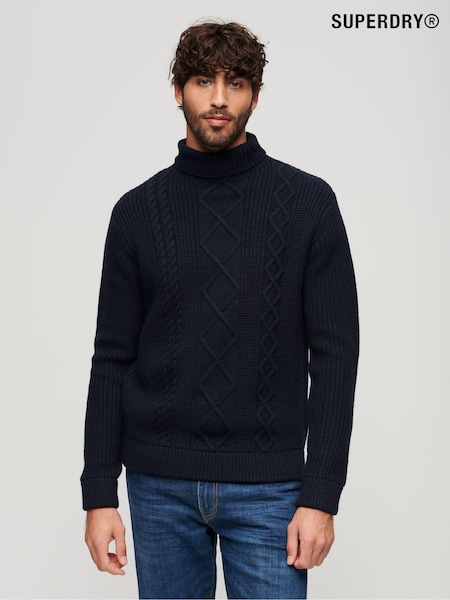 Superdry Blue The Merchant Store Cable Roll Neck Jumper (462481) | 294 QAR