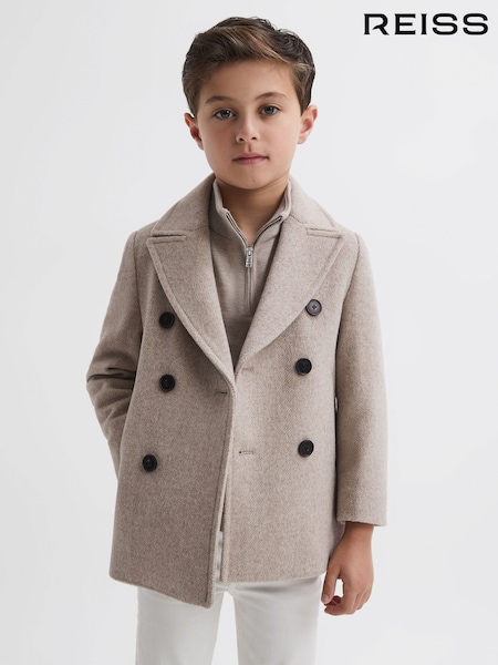 Reiss Oatmeal Bergamo Junior Wool Blend Double Breasted Peacoat (462648) | €70